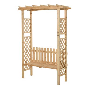 Outsunny Wooden Trellis Arbor Arch for Climbing Plants with Garden Bench, Grow Grapes & Vines, Patio Decor & 2-Person Seating, Natural - 1 of 4