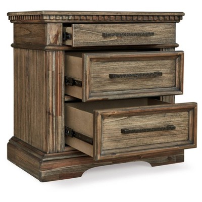 Vintage-Inspired Markenburg 3-Drawer Nightstand with USB Ports, Brown