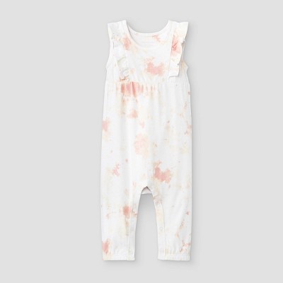 Image of Grayson Mini Baby Girls' Tie-Dye Ruffle Shoulder Romper - Pink 3-6M