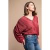 Slickblue Women's Satin Pleated Drawstring Top with Snap Button, Long Sleeve Blouse, Mocha/Burgundy, Size S-L - 3 of 4