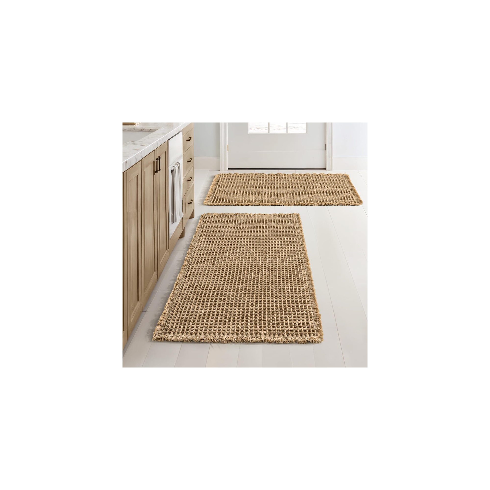 Zeus & Ruta 18x30 Inch Brown 2-Pack Boho Waffle Bathroom Rugs - Non-Slip & Washable Absorbent