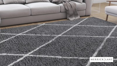 Off-White and Gray Trellis Shag 5' x 7' Area Rug