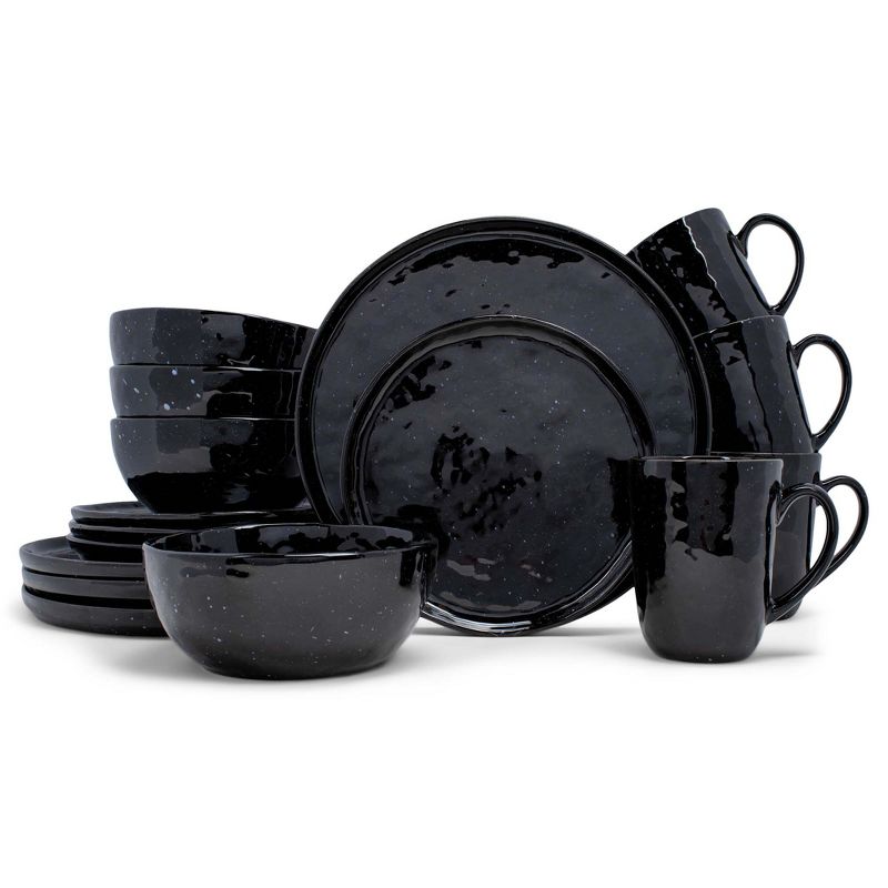 Elanze Designs Shiny Speckled Ceramic Dinnerware 16 Piece Set - Service for 4, Black, 1 of 6