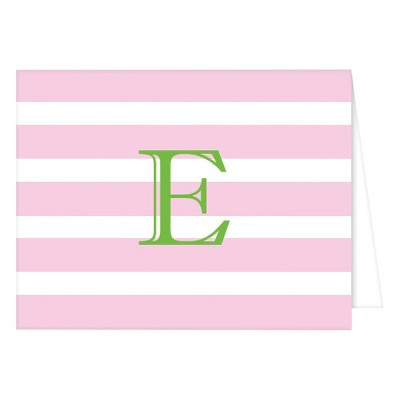 "E" Monogram Cabana Stripe Folded Notes Light Pink