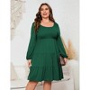 Plus Size Women's Smocked Dress - Round Neck, Puff Sleeves & Tiered Hem Stretchy Flowy Maxi Dress - 3 of 4