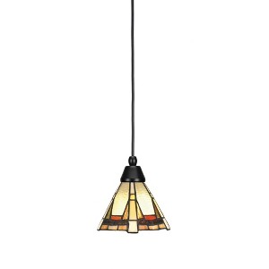 Toltec Lighting Any 1 - Light Pendant in  Matte Black with 7" Zion Art Glass Shade - 1 of 1