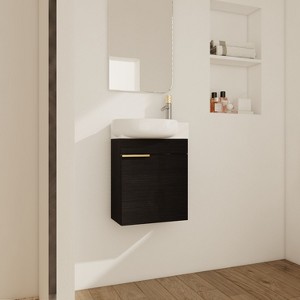 NicBex 16" Modern Floating Bathroom Vanity Cabinet with Ceramic Sink,Wall-Mounted Storage Cabinet with Soft Close Doors,1.38"Pre-drilled Faucet - 1 of 4