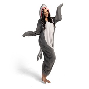 Joyfy Adult Shark Costume, Funny Hooded Shark Pajama Jumpsuit for Halloween & Cosplay Parties - 1 of 4