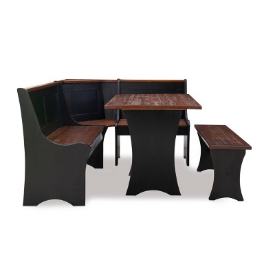Parkside Antique Black and Pine Wood Corner Dining Nook Set