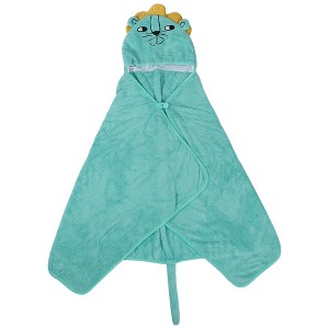 Unique Bargains Soft Absorbent Coral Fleece Hooded Towel for Bathroom Classic Design 53"x31" Light Green 1 Pc - 1 of 4