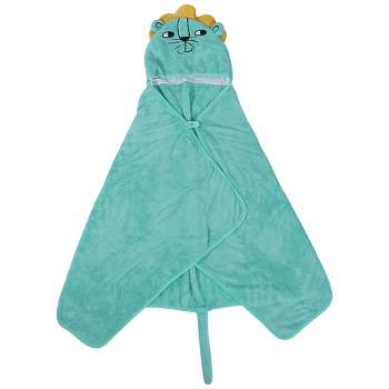 Unique Bargains Soft Absorbent Coral Fleece Hooded Towel for Bathroom Classic Design 53"x31" Light Green 1 Pc
