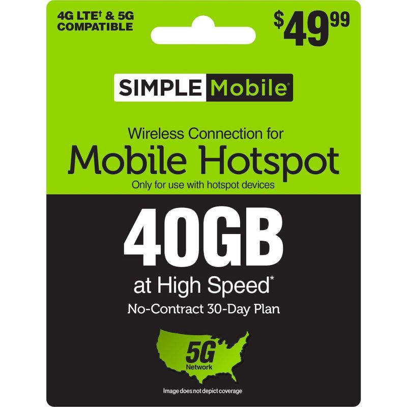 SIMPLE MOBILE Mobile Hotspot 40GB Data 30 Day Plan (EMAIL DELIVERY) - $49.99, 1 of 4