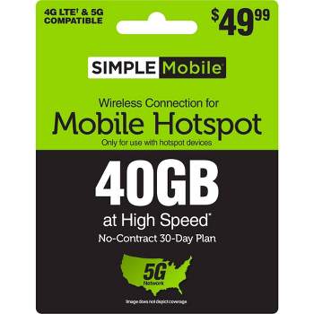 SIMPLE MOBILE Mobile Hotspot 40GB Data 30 Day Plan (EMAIL DELIVERY) - $49.99