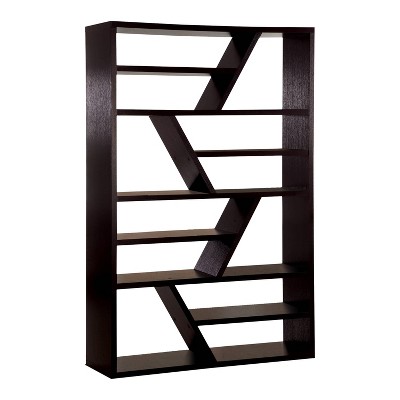 24/7 Shop At Home 70.75" Havasu Geometric Display Shelf Espresso: Contemporary Style, 12 Fixed Shelves