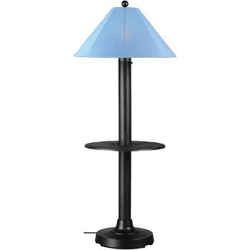 Patio Living Concepts Catalina Floor Table Lamp 39690 with 3 black body and sky blue Sunbrella shade fabric