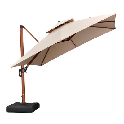 PURPLE LEAF Patio Umbrella with Base Outdoor Square Large Cantilever Umbrella Windproof Offset Heavy Duty Umbrella for Garden Deck Pool