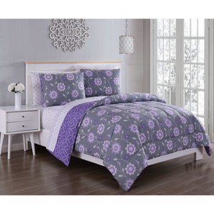 Twin 5pc Britt Comforter Set Gray/Lilac - Blush, Gray/Purple