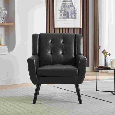 CAVINAS Linen/Velvet/Teddy/Leather Upholstered Accent Chair with Black Legs,Modern Upholstered Armchair with Wood Frame for Living Room