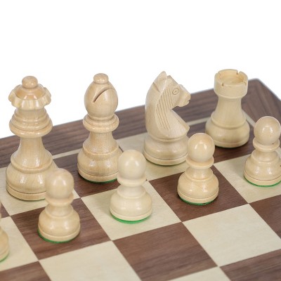 Elegant Walnut and Maple Staunton Chess Set with Hand-Carved Pieces