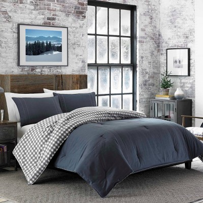 Full/Queen Charcoal Cotton Flannel Reversible Duvet Cover Set