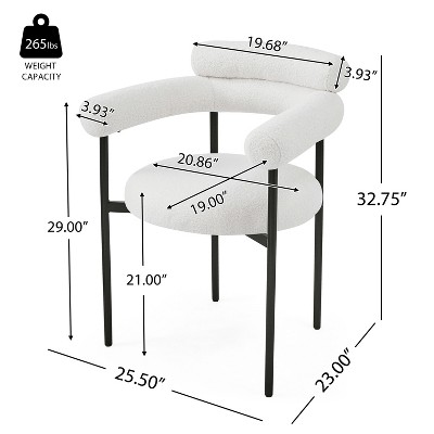 White Upholstered Metal Arm Chair with Slat Back