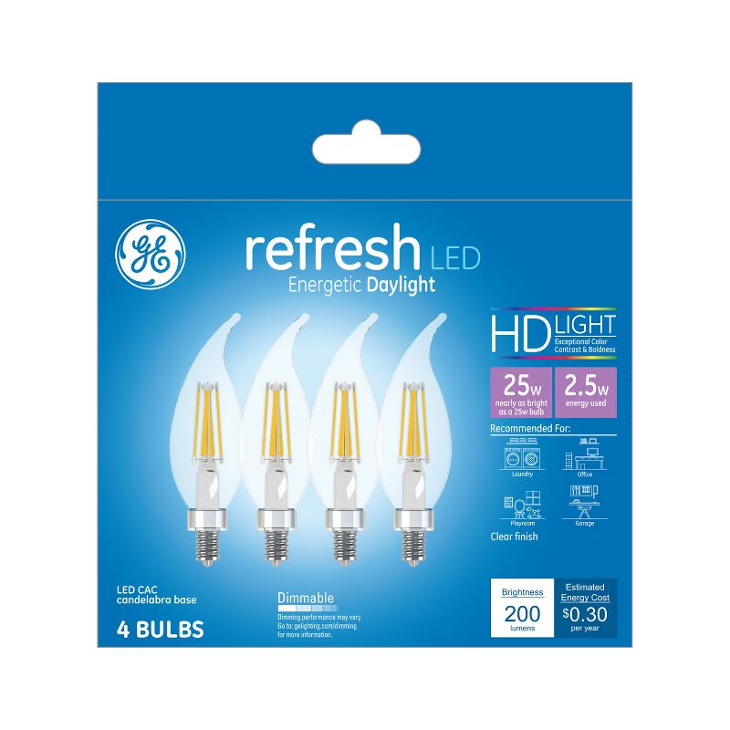 GE 4pk 2.5W 25W Equivalent Refresh LED HD Decorative Light Bulbs Daylight Clear, 1 of 4