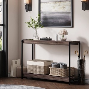 Farmhouse Console Table, 40" Entryway Table with Storage, Slatted Style 2-Tier Sofa Table with Shelf - 1 of 4