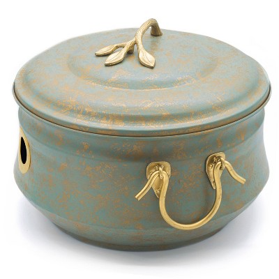 Verdigris Brass Finish 19" Garden Hose Holder Pot