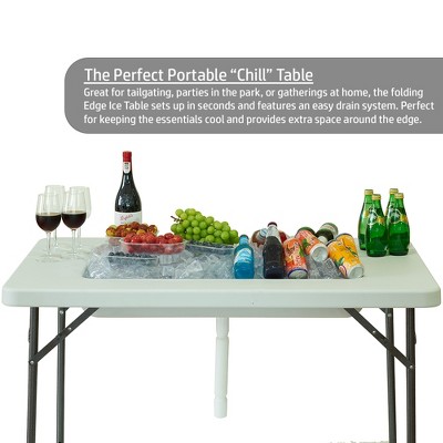 White Portable Folding Ice Bin Table with Satin Skirt