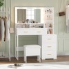 Vanity Desk, Makeup Vanity Desk with Mirror & 9 LED Light Bulbs, 5 Large Drawers and 3 Tiers of Open Shelves for Bedroom - 3 of 4