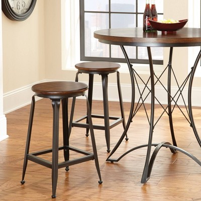 Set of 2 Industrial Birch & Metal 24" Brown Counter Stools