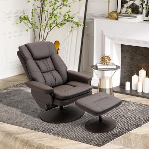 CIPACHO PU Leather Recliner Chair with Ottoman, Swivel Recliner and Ottoman with Round Wrapped Base for Living Room, Brown - 1 of 4