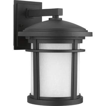 Progress Lighting Wish 1-Light Outdoor Black Porcelain Wall Lantern with Etched Umber Linen Glass Shade
