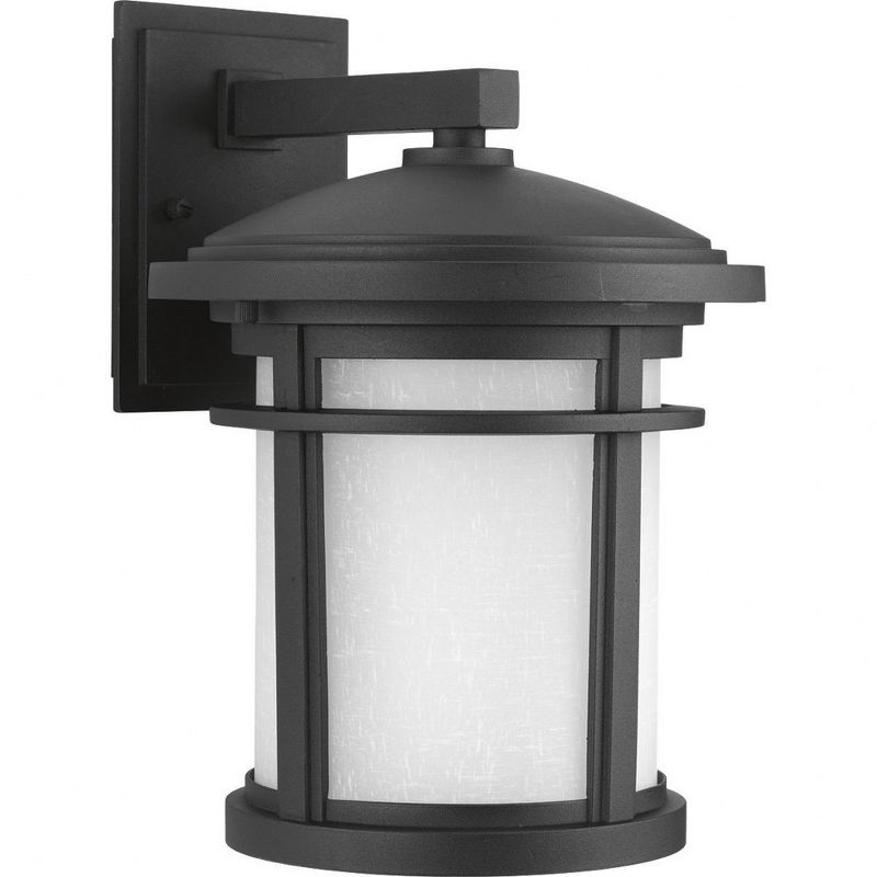 Progress Lighting Wish 1-Light Outdoor Black Porcelain Wall Lantern with Etched Umber Linen Glass Shade, 1 of 3