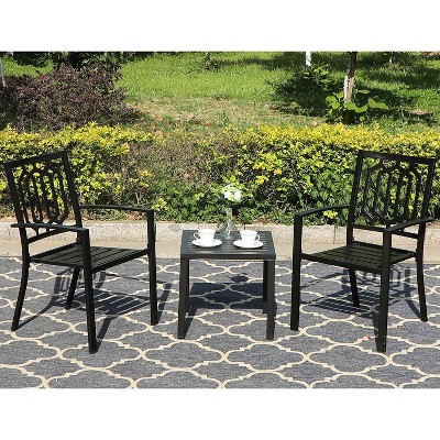 3pc Metal Outdoor Set with 2 Chairs & Square Side Coffee Table - Black - Captiva Designs