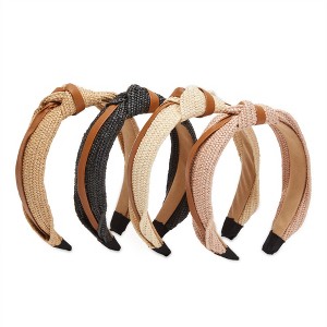 Glamlily 4 Pack Woven Knotted Headbands for Women with Faux Leather Accents (4 Colors) - 1 of 4