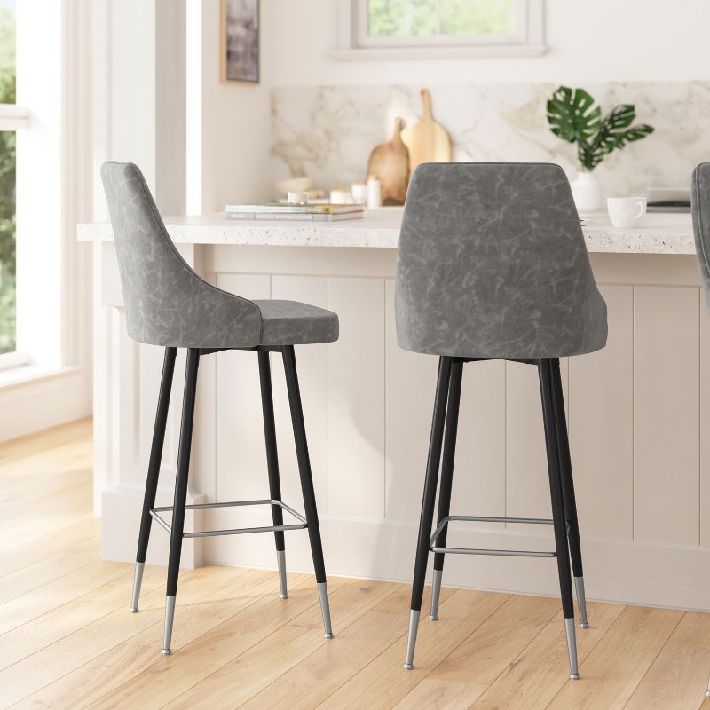 Merrick Lane Modern Upholstered Dining Stools with Chrome Accented Metal Frames and Footrests, 3 of 10