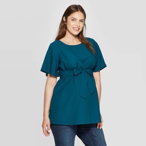 Maternity Elbow Sleeve Crepe Blouse - Isabel Maternity by Ingrid & Isabel Teal L, Women