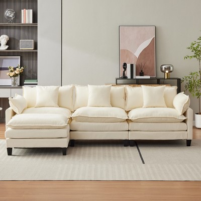 Modern Modular Sofa Combo with Ottomans, Cushions & Footstools – 3-Seater Chenille Sofa Set for Living Room, Bedroom,Apartment, Stylish & Comfortable