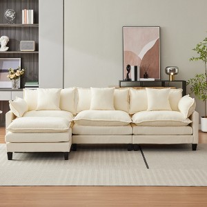 Modern Modular Sofa Combo with Ottomans, Cushions & Footstools – 3-Seater Chenille Sofa Set for Living Room, Bedroom,Apartment, Stylish & Comfortable - 1 of 4