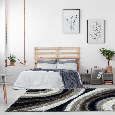 Navy Shag Geometric Easy-Care 5' x 7' Area Rug
