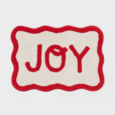 17"x24" Christmas 'Joy' Scalloped Boarder Bath Rug Cream/Red - Wondershop™