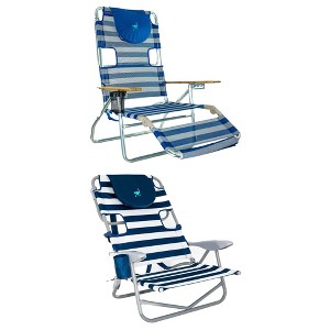 Ostrich 3N1 Outdoor Lightweight Aluminum 5-Position Reclining Beach Chair and On-Your-Back Outdoor Lounge 5-Position Beach Chair, Striped Blue - 1 of 4