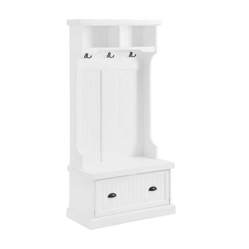 Shoreline Hall Tree White - Crosley: Nautical Coastal Beach Style, Wood Veneer with Metal Hardware
