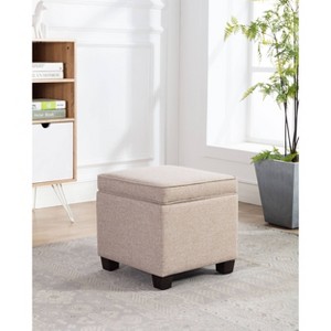 Square Storage Ottoman with Piping and Lift Off Lid - WOVENBYRD - 1 of 4
