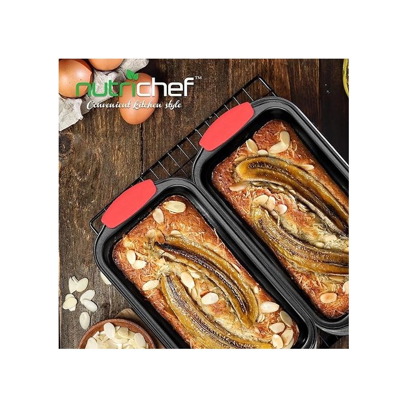 NutriChef Non-Stick Loaf Pan - Deluxe Nonstick Gray Coating Inside and Outside with Red Silicone Handles, 4 of 7