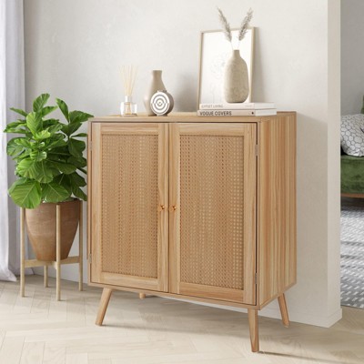 Sideboard Buffet Storage Cabinet with Rattan Doors and Adjustable Shelf,34.6" Wood Multifunctional Cupboard for Kitchen, Living Room, Entryway, Pantry