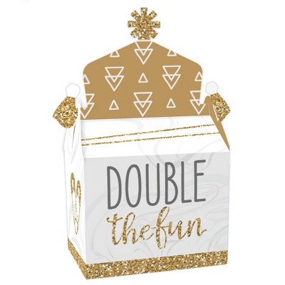 Big Dot of Happiness It's Twins - Treat Box Party Favors - Gold Twins Baby Shower Goodie Gable Boxes - Set of 12