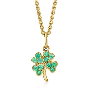 Ross-Simons 0.30 ct. t.w. Emerald 4-Leaf Clover Pendant Necklace in 18kt Gold Over Sterling Size 18 - 1 of 4