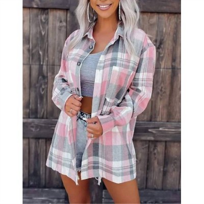 Women's Plaid Oversized Shacket - Queen Fashion Wholesale